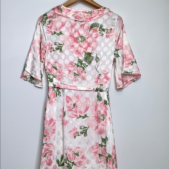 NWTs MELLODAY Floral Pink Wrap Ruffle Dot Dress - Picture 12 of 13